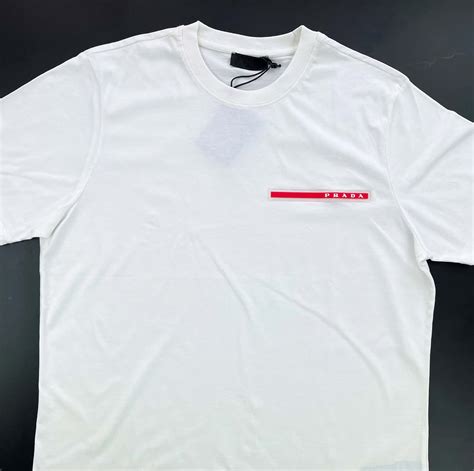 prada black t shirt red stripe|prada white shirt men.